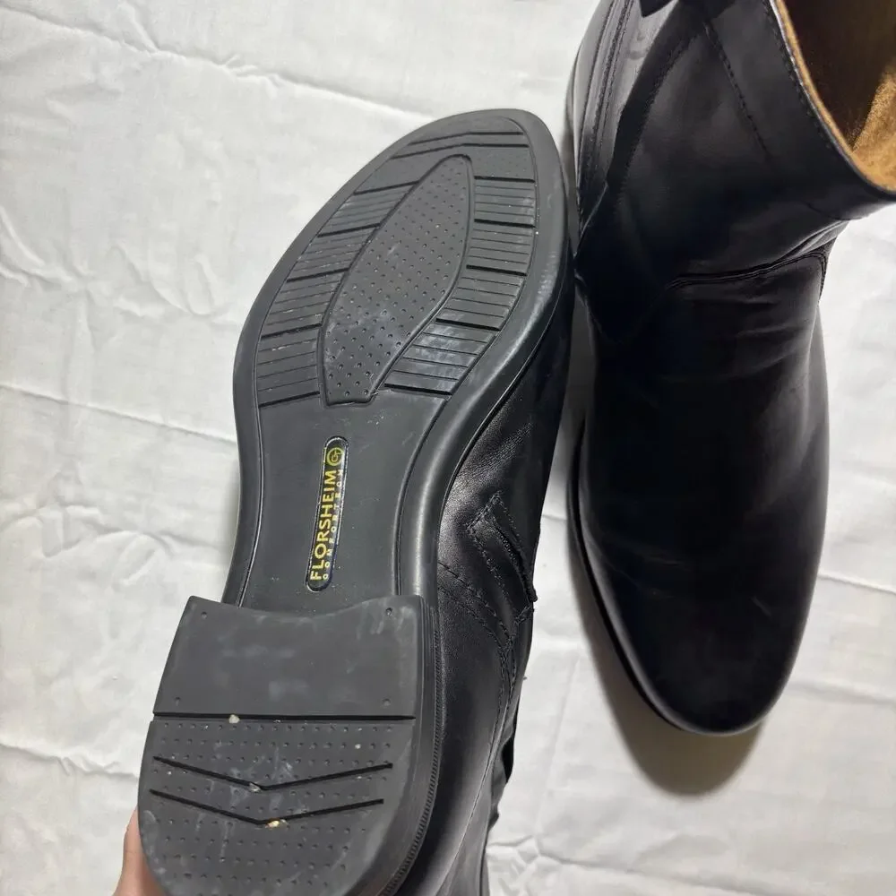 Florsheim 12140-001 Mens 11 D Black Leather Side Zip Dress Ankle Boots